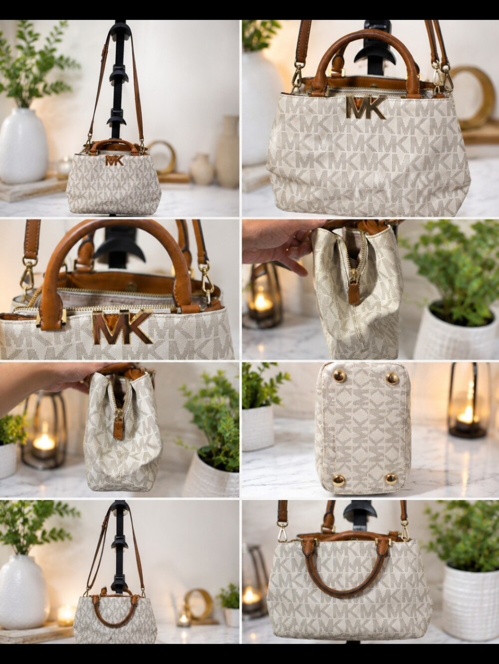 Michael Kors MK Signature Crossbody Satchel Vanilla Brown Handbag